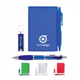 LOT PUBLICITAIRE DE 250 STYLOS + 100 PORTE CLÉS LUMINEUX + 50 CARNETS