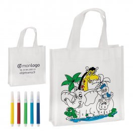 SAC À COLORIER PERSONNALISABLE AVEC 5 FEUTRES 'KIDBAG'