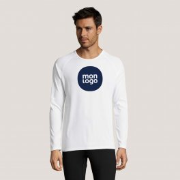 T SHIRT SPORTIF MANCHES LONGUES PUBLICITAIRE HOMME 'KOURY' 140 GR/M² BLANC