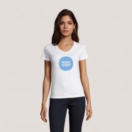 TEE SHIRT BLANC FEMME PUBLICITAIRE COL V 'IMPERIAL V'