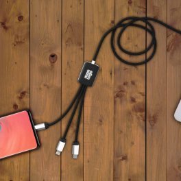 CÂBLE DE CHARGE LONG 3 EN 1 SCX® PERSONNALISÉ AVEC LOGO LUMINEUX 'MERET'