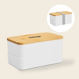 LUNCH BOX PUBLICITAIRE COUVERCLE BAMBOU 'BUCATI DOUBLE BLANC'