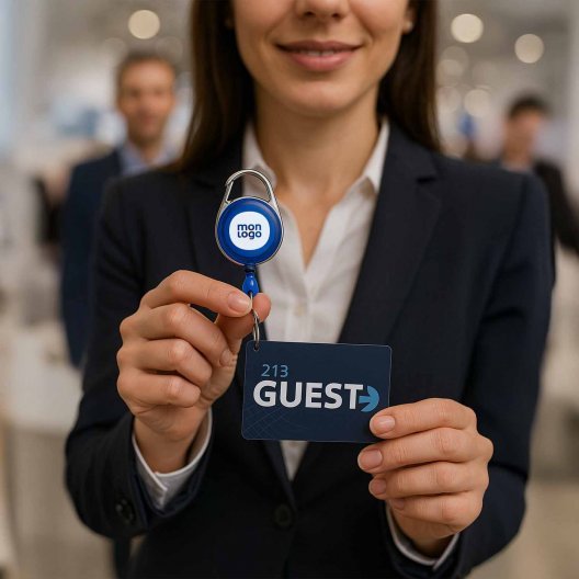 PORTE BADGE PUBLICITAIRE CORDON DEROULANT 'PLAGNA'