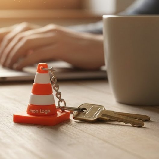 PORTE CLES PVC 3D CONE CHANTIER PERSONNALISABLE 'CONY'