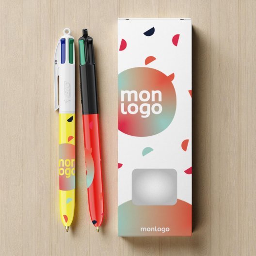 PACK 2 STYLOS 4 COULEURS BIC® PERSONNALISABLE 'STYLBOX'