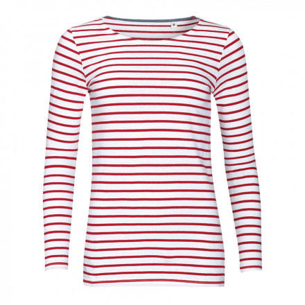 MARINIÈRE PUBLICITAIRE COL ROND FEMME 'MARINE' 150GR/M² - blanc/rouge