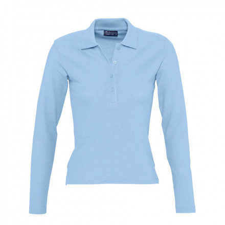 POLO PUBLICITAIRE FEMME MANCHES LONGUES 'PODIUM' - bleu ciel