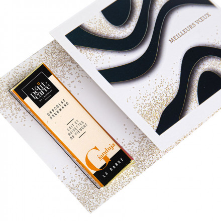 CARTE AVEC BARRE DE CHOCOLAT 10G LE PETIT CARRÉ DE CHOCOLAT® PUBLICITAIRE 'BARCHOCO' - Gianduja