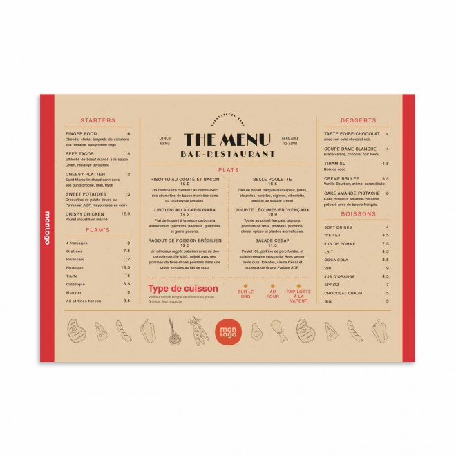 SET DE TABLE EN PAPIER PERSONNALISABLE 'TERMOLI'