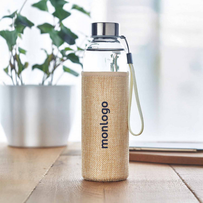 BOUTEILLE EN VERRE ET JUTE PERSONNALISABLE 500 ML 'BOCA TOUCH'