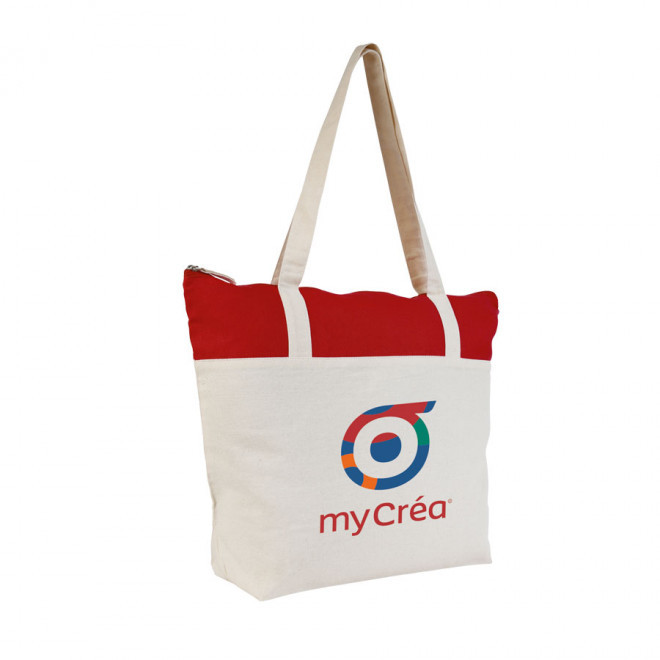 SAC SHOPPING PUBLICITAIRE ZIPPÉ EN COTON BICOLORE 'CALGARY' 220 GR/M²