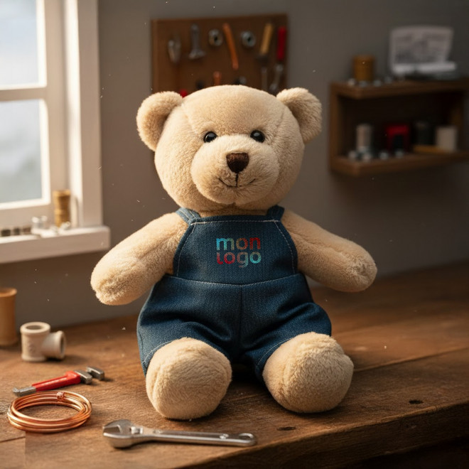 PELUCHE OURSON SALOPETTE PERSONNALISABLE 'PLOMBI'