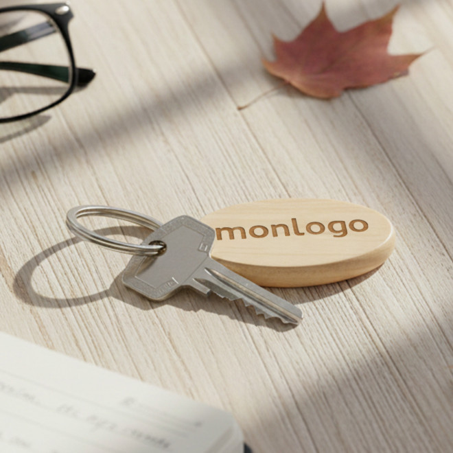 PORTE CLES EN BOIS PERSONNALISABLE 'WOODIE OVALE'