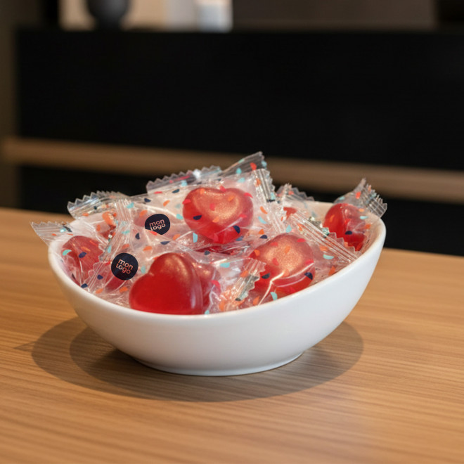 SACHETS DE BBONBON EN FORME DE COEUR PERSONNALISABLES 'CANDYA'