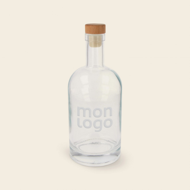 CARAFE PUBLICITAIRE EN VERRE BOUCHON BOIS 750ML 'POUPOI'