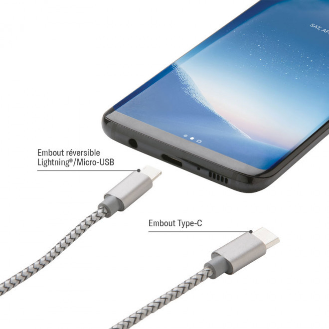 CÂBLE DE CHARGE PROMOTIONNEL 3 EN 1 EN NYLON 'NOLYN'