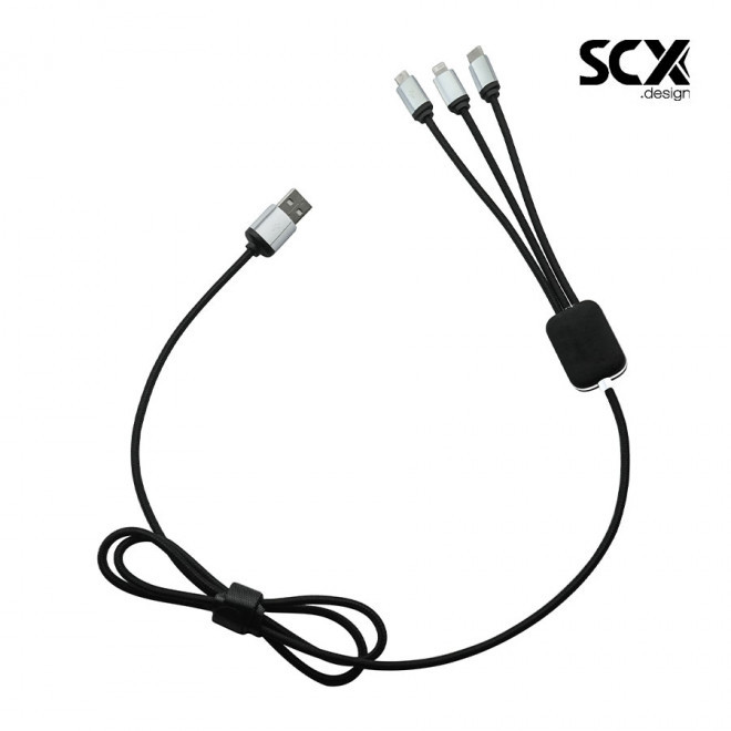 CÂBLE DE CHARGE LONG 3 EN 1 SCX® PERSONNALISÉ AVEC LOGO LUMINEUX 'MERET'