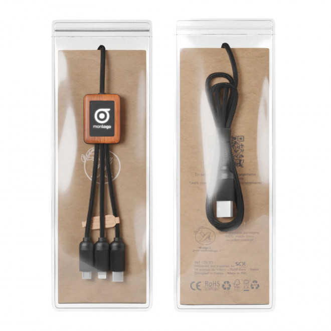 CÂBLE DE CHARGE LONG 3 EN 1 SCX ® PERSONNALISÉ AVEC LOGO LUMINEUX 'KIPA'