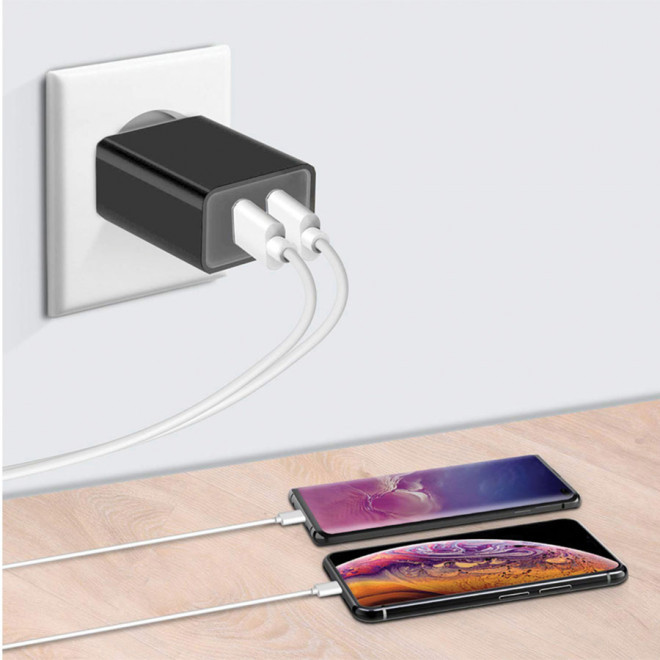 CHARGEUR SECTEUR PERSONNALISÉ 2 PORTS USB 2,4A AKASHI® 'TULO'