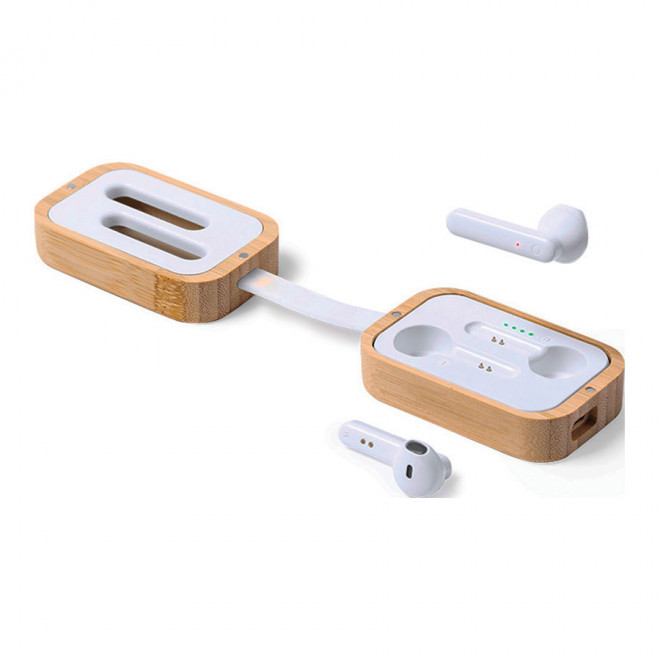 ÉCOUTEURS SANS FIL PUBLICITAIRES EN BAMBOU ET ABS 'TREBAM'