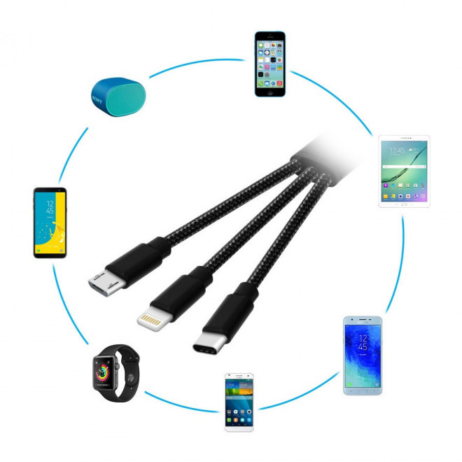 CÂBLE USB PERSONNALISÉ 3 EN 1 AVEC BATTERIE DE SECOURS AKASHI® 'CONNEXIO'