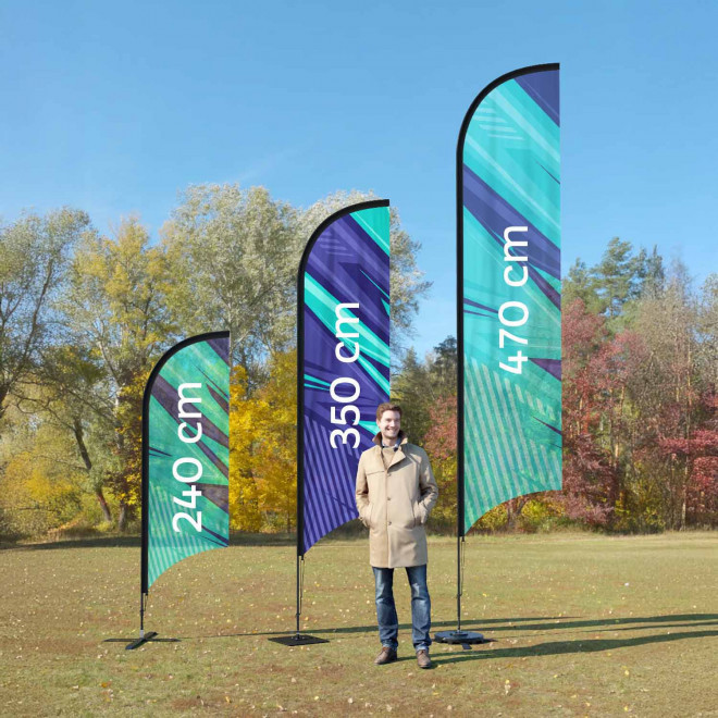 DRAPEAU PUBLICITAIRE ORIFLAMME PLUME + PIED À VISSER 'DRAPUS'