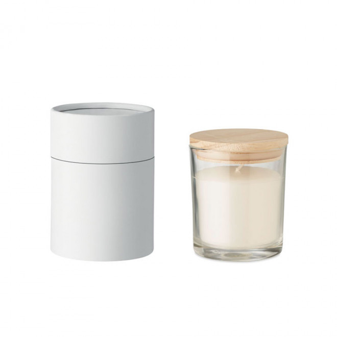 BOUGIE PERSONNALISÉE PARFUMÉE COUVERCLE BAMBOU 'BANILA'