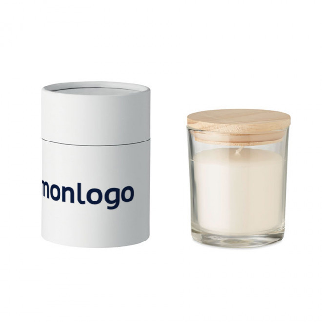 BOUGIE PUBLICITAIRE PARFUMÉE COUVERCLE BAMBOU 'BANILA'