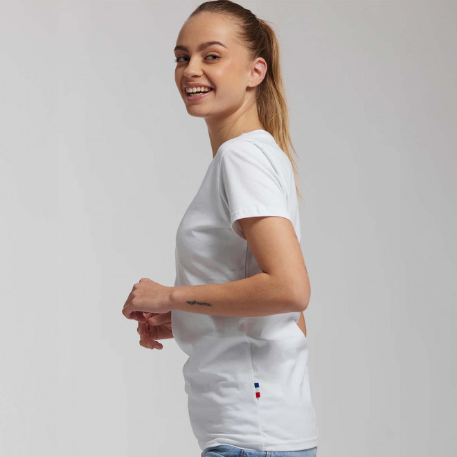TEE SHIRT PERSONNALISÉ BLANC FEMME BIO 180 GR/M² LES FILOSOPHES® 'DESCARTES' 