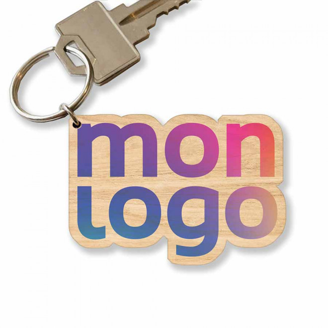 PORTE CLES BOIS PUBLICITAIRE SUR MESURE 'PLATI'