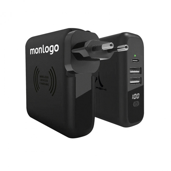 CHARGEUR DE VOYAGE PERSONNALISÉ UNIVERSEL 3 EN 1 'RAPIO'