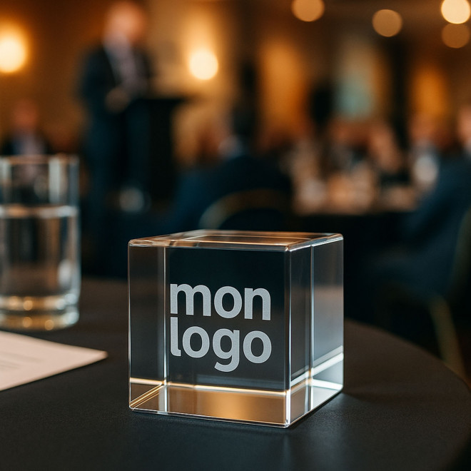 TROPHEE EN VERRE PERSONNALISE 'OWARD CUBE 5 CM'