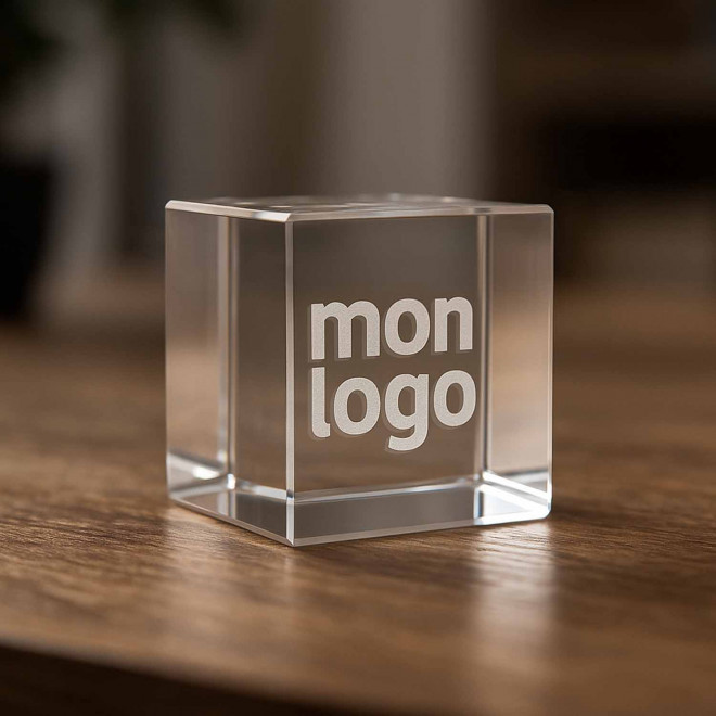 TROPHEE EN VERRE PERSONNALISE 'OWARD CUBE 4 CM'