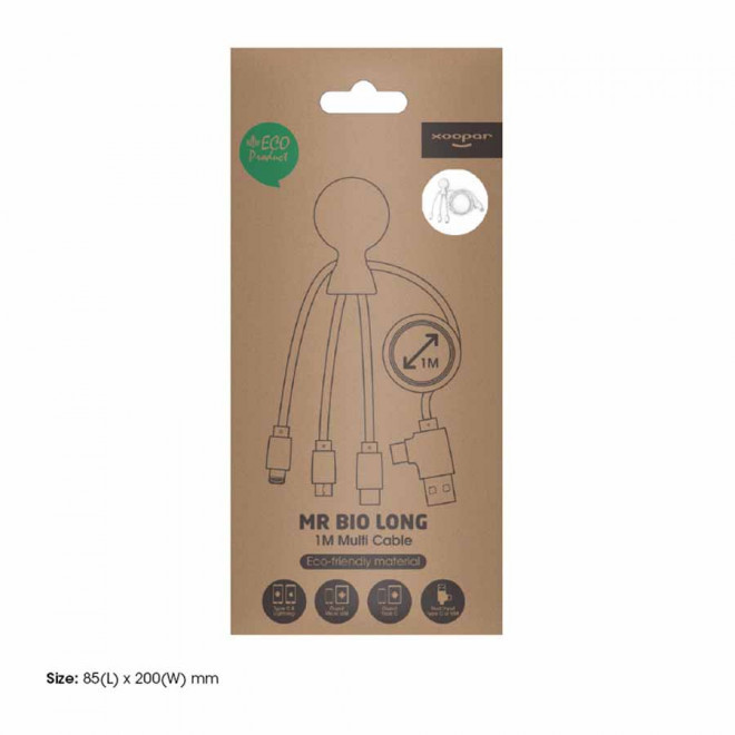 CÂBLE DE CHARGE PUBLICITAIRE BIODÉGRADABLE MULTI CONNECTEURS XOOPAR® 'MR BIO LONG'