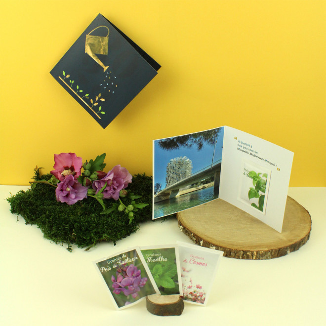 CARTE 2 VOLETS AVEC GRAINES PERSONNALISABLE 'POUVOI'