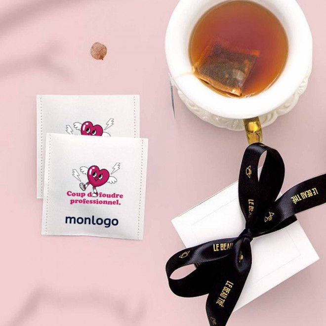 SACHET DE THE PERSONNALISABLE BLANC 'YUNN HAPPY WORK'