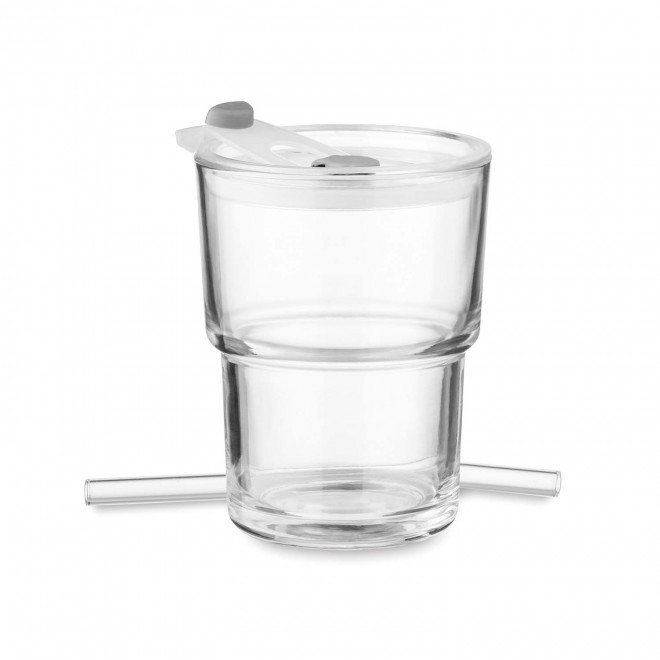 MUG PERSONNALISABLE EN VERRE AVEC PAILLE 400ML 'COFCIA'