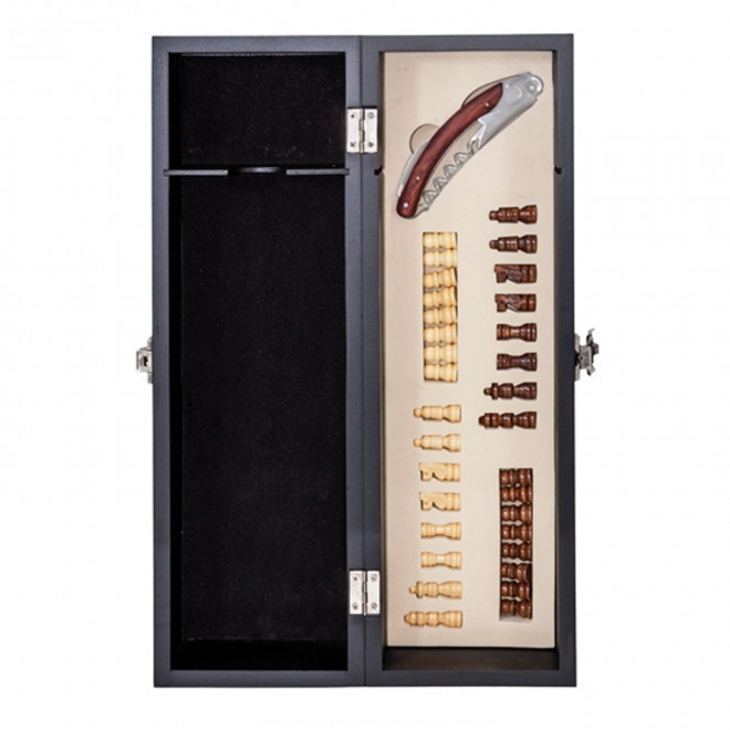 COFFRET A VIN AVEC JEUX ECHECS PERSONNALISABLE 'PION'