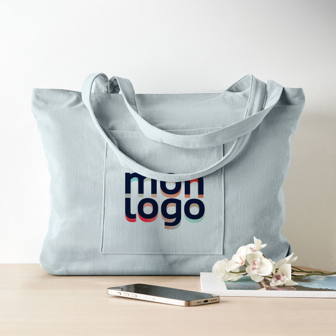 GRAND CABAS EN VELOURS COTELE PERSONNALISE 'MOMAX'