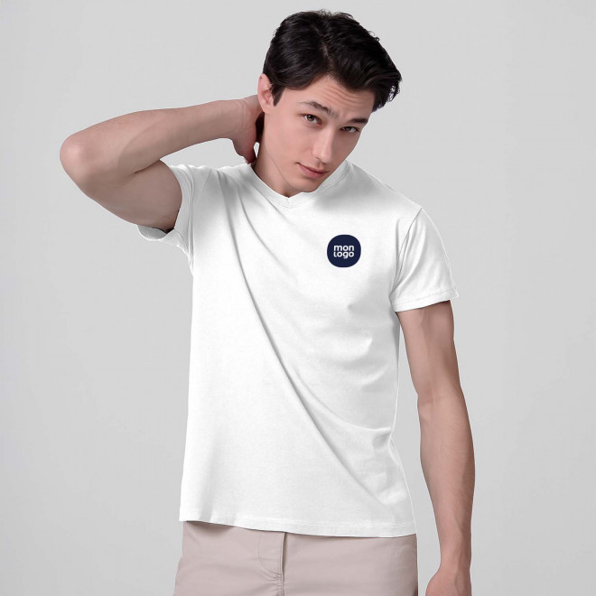 TEE SHIRT COL V HOMME BLANC PERSONNALISABLE 'SAMOYEDO'