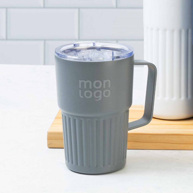 MUG ISOTHERME PERSONNALISE ACIER 470ML 'LUCIO POIGNEE'