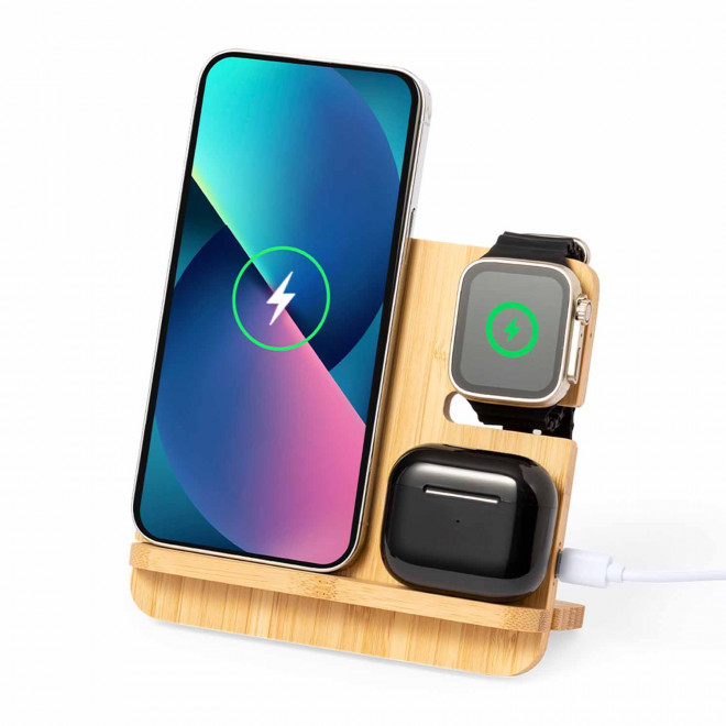 SUPPORT MULTICHARGE 15W EN BAMBOU PERSONNALISABLE 'RINGOU'