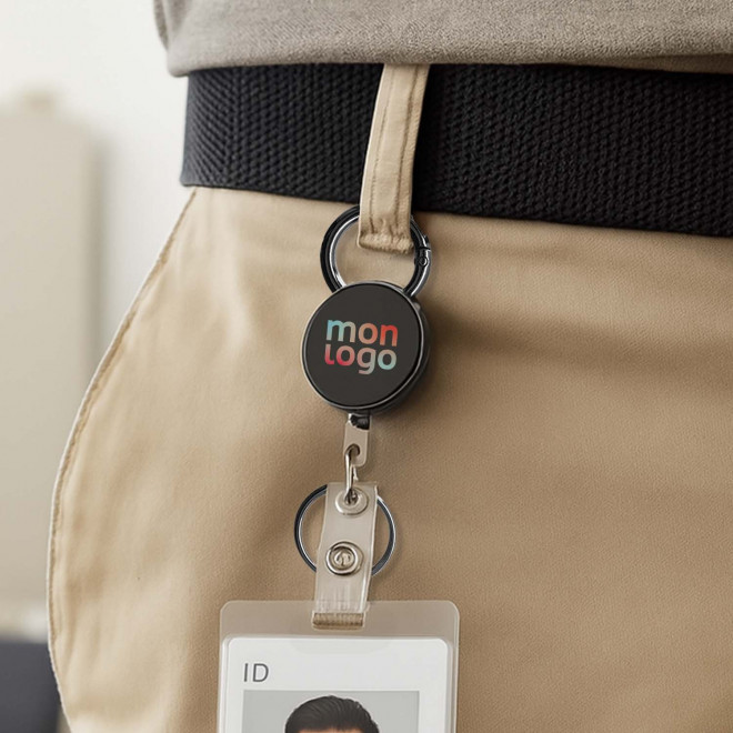 PORTE BADGE DEROULEUR PERSONNALISE 'SHAKI METAL'