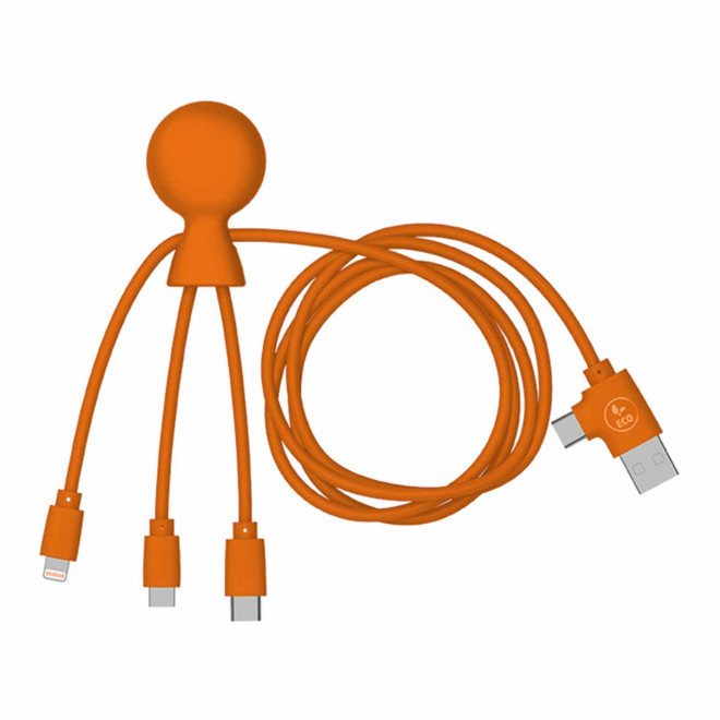 CÂBLE DE CHARGE PUBLICITAIRE MULTI-CONNECTEURS XOOPAR® 'MR BIO LONG' - orange