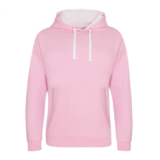 SWEAT CAPUCHE MIXTE JUST HOODS PERSONNALISABLE 'VARSITO' - rose/blanc