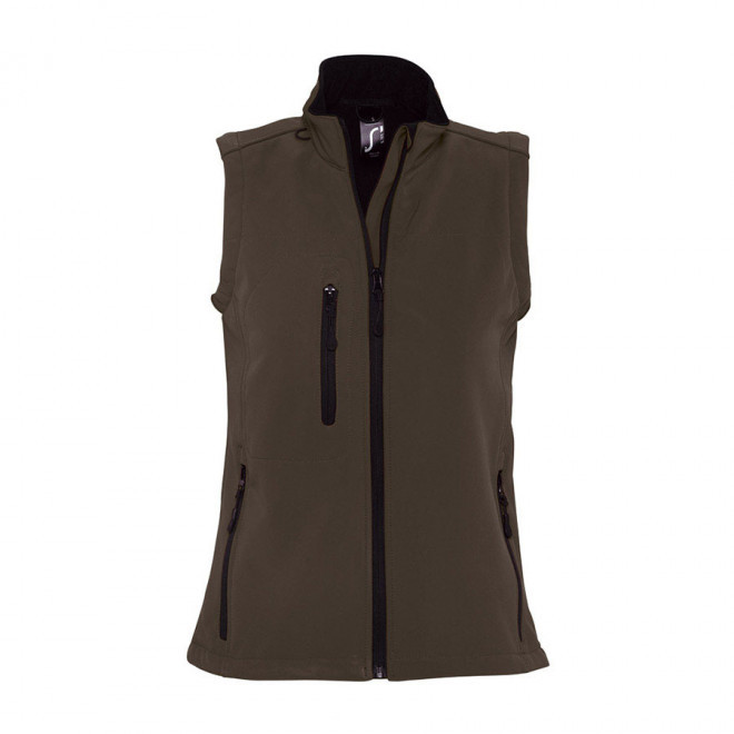 VESTE SANS MANCHES BODYWARMER SOFTSHELL FEMME 'RALLYE' 340 GR/M² - chocolat