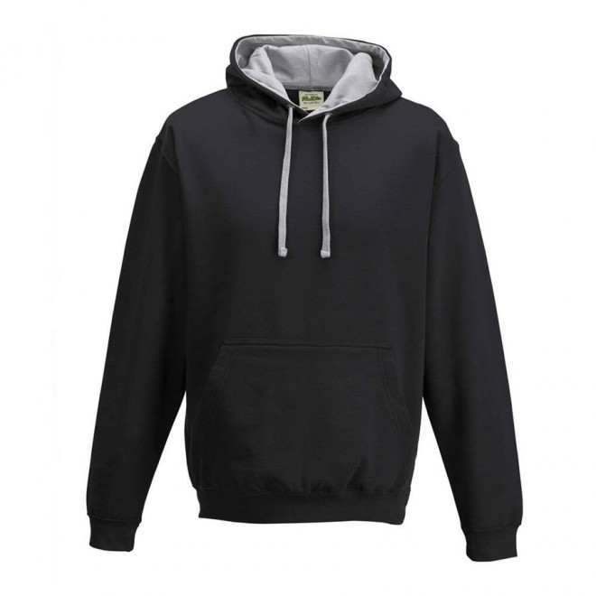 SWEAT CAPUCHE MIXTE JUST HOODS PERSONNALISABLE 'VARSITO' - noir/gris chiné
