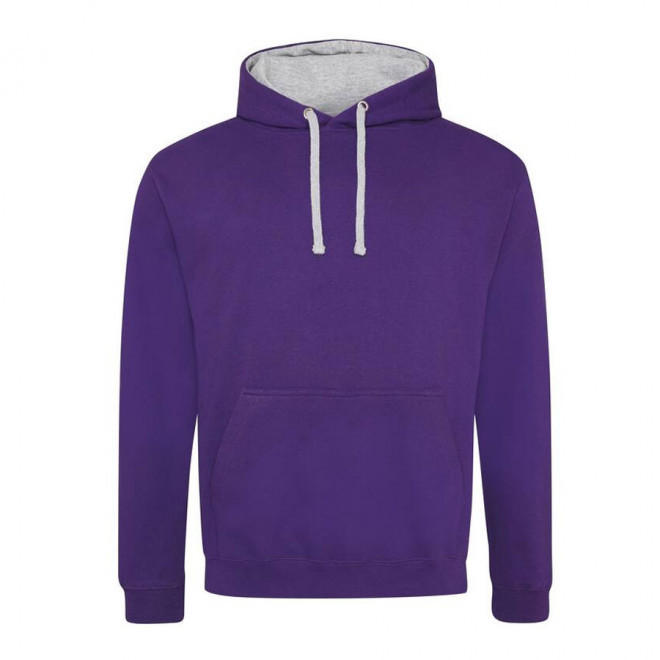 SWEAT CAPUCHE MIXTE JUST HOODS PERSONNALISABLE 'VARSITO' - violet/gris chiné