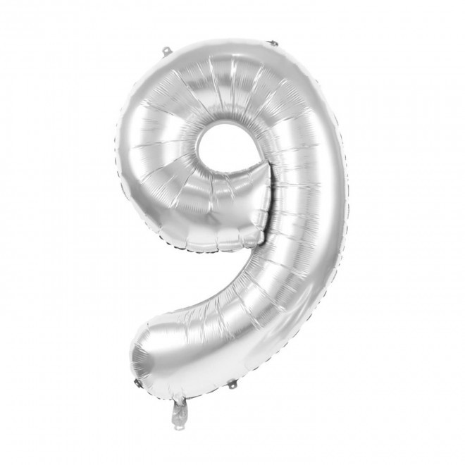BALLON NUMERO EN MYLAR ARGENT 'NUMBERZ' - chiffre 9