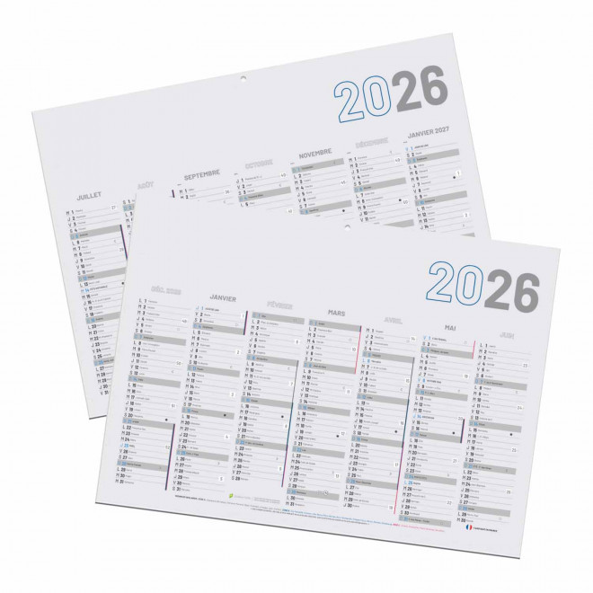 CALENDRIER BANCAIRE RIGIDE PERSONNALISE 55X40,5 CM 'PLANNING' - blanc